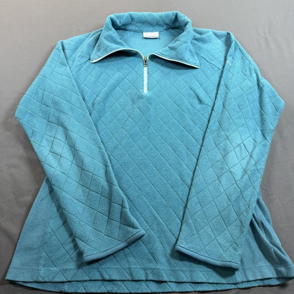 Columbia Womens Blue Diamond Waffle Knit Quarter‎ Zip Fleece Pullover Medium
